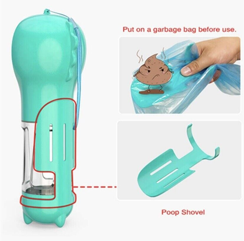 Portable Dog Water Bottle with Waste Bag Dispenser – Leak-Proof & Travel Friendly