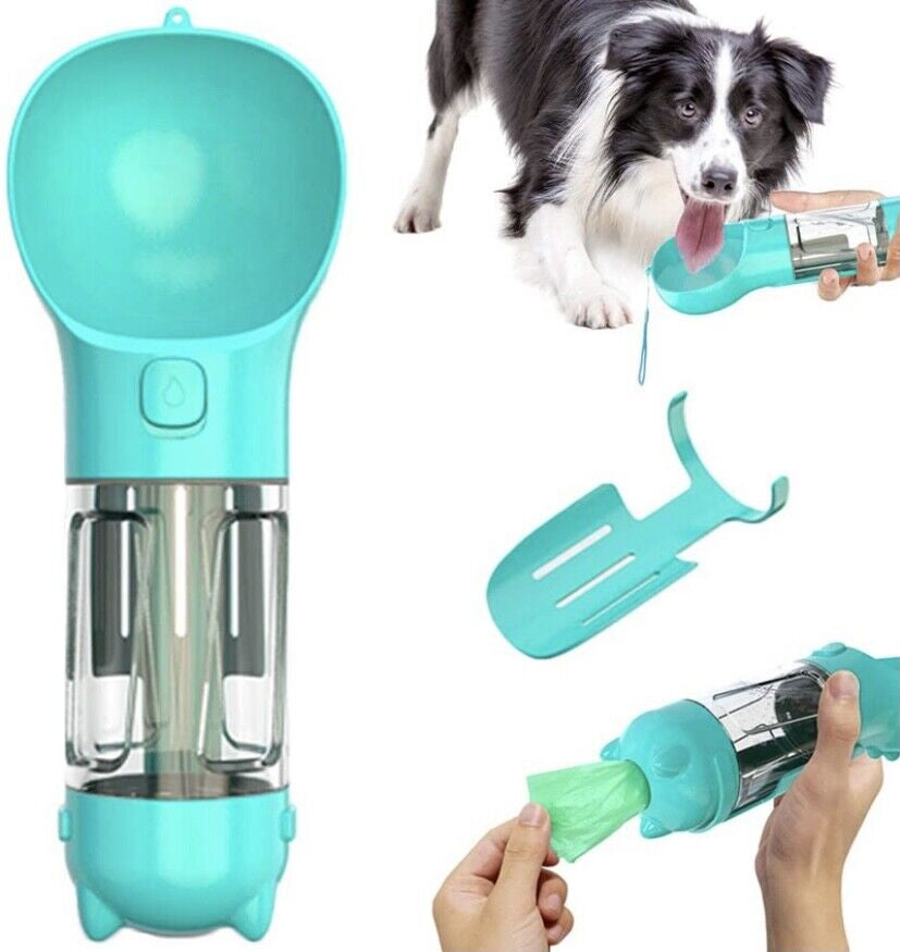 Portable Dog Water Bottle with Waste Bag Dispenser – Leak-Proof & Travel Friendly