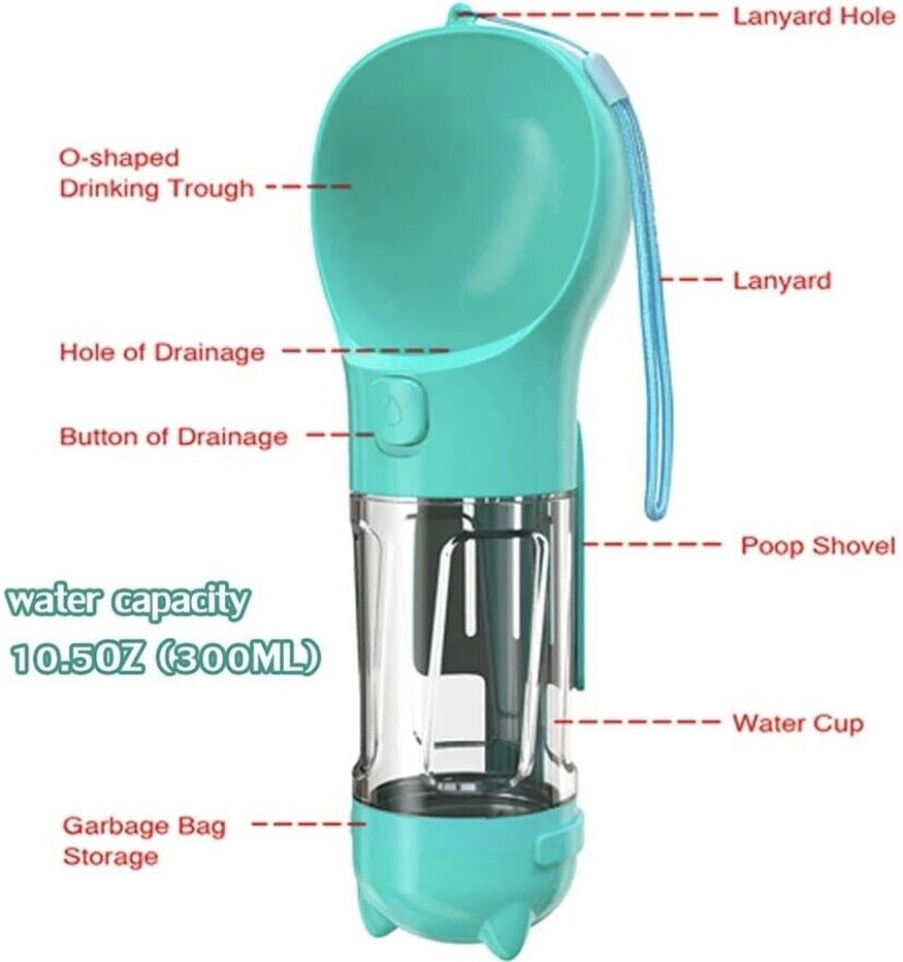Portable Dog Water Bottle with Waste Bag Dispenser – Leak-Proof & Travel Friendly