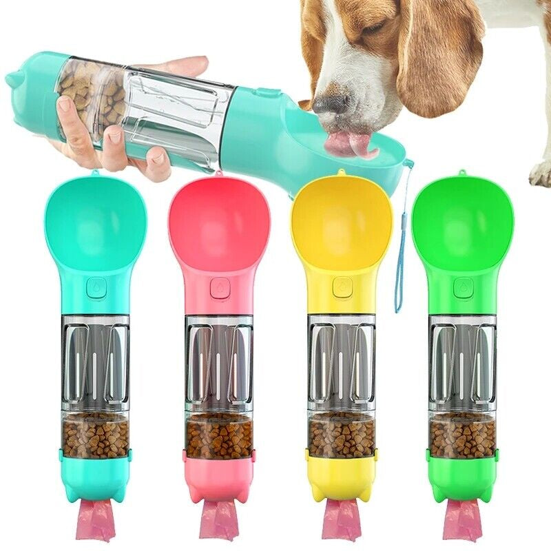 Portable Dog Water Bottle with Waste Bag Dispenser – Leak-Proof & Travel Friendly