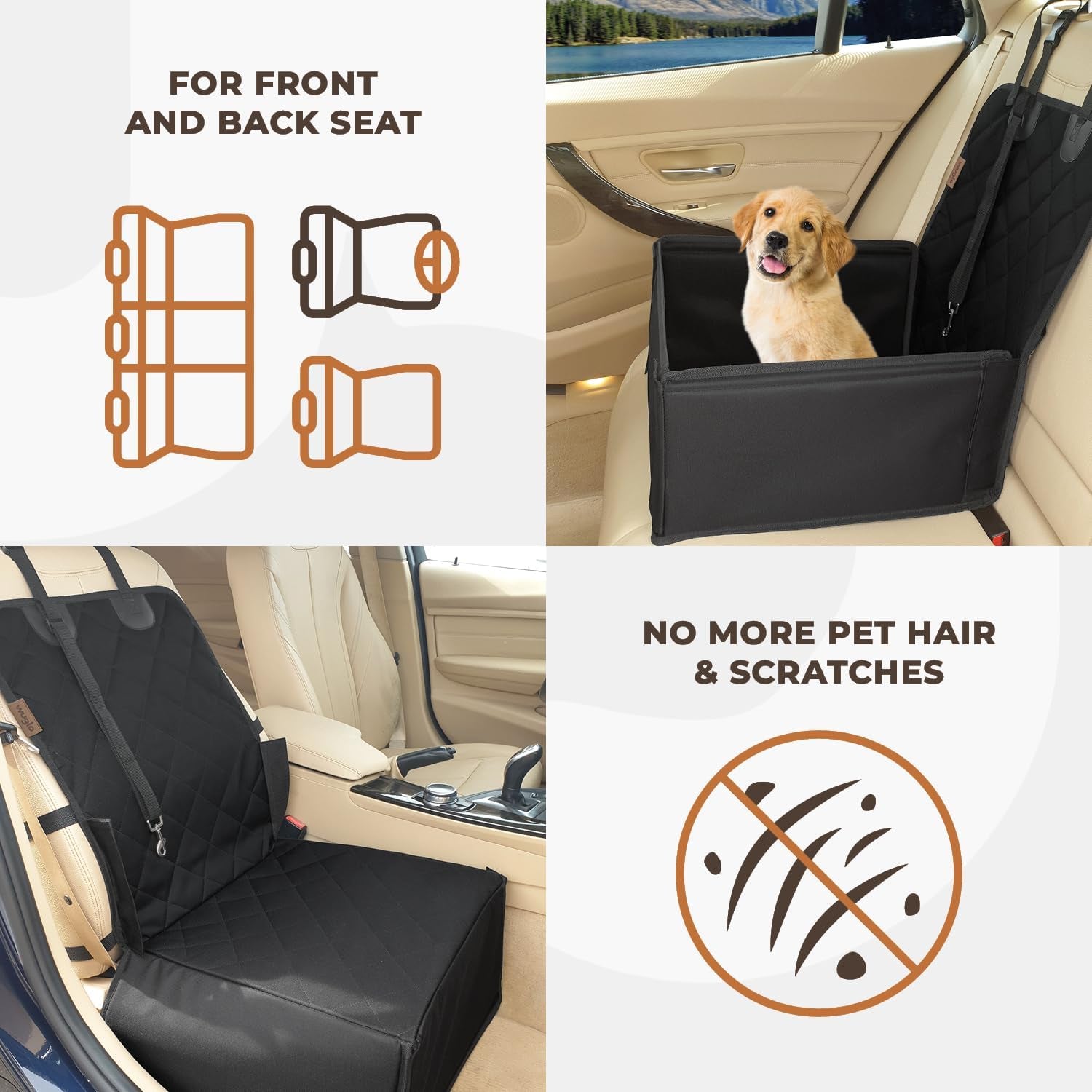 Extra Stable Dog Car Seat - Robust Car Dog Seat or Puppy Car Seat for Small to Medium-Sized Dogs - Reinforced Walls and 3 Belts - Waterproof Pet Car Seat for Back and Front Seat (Black)