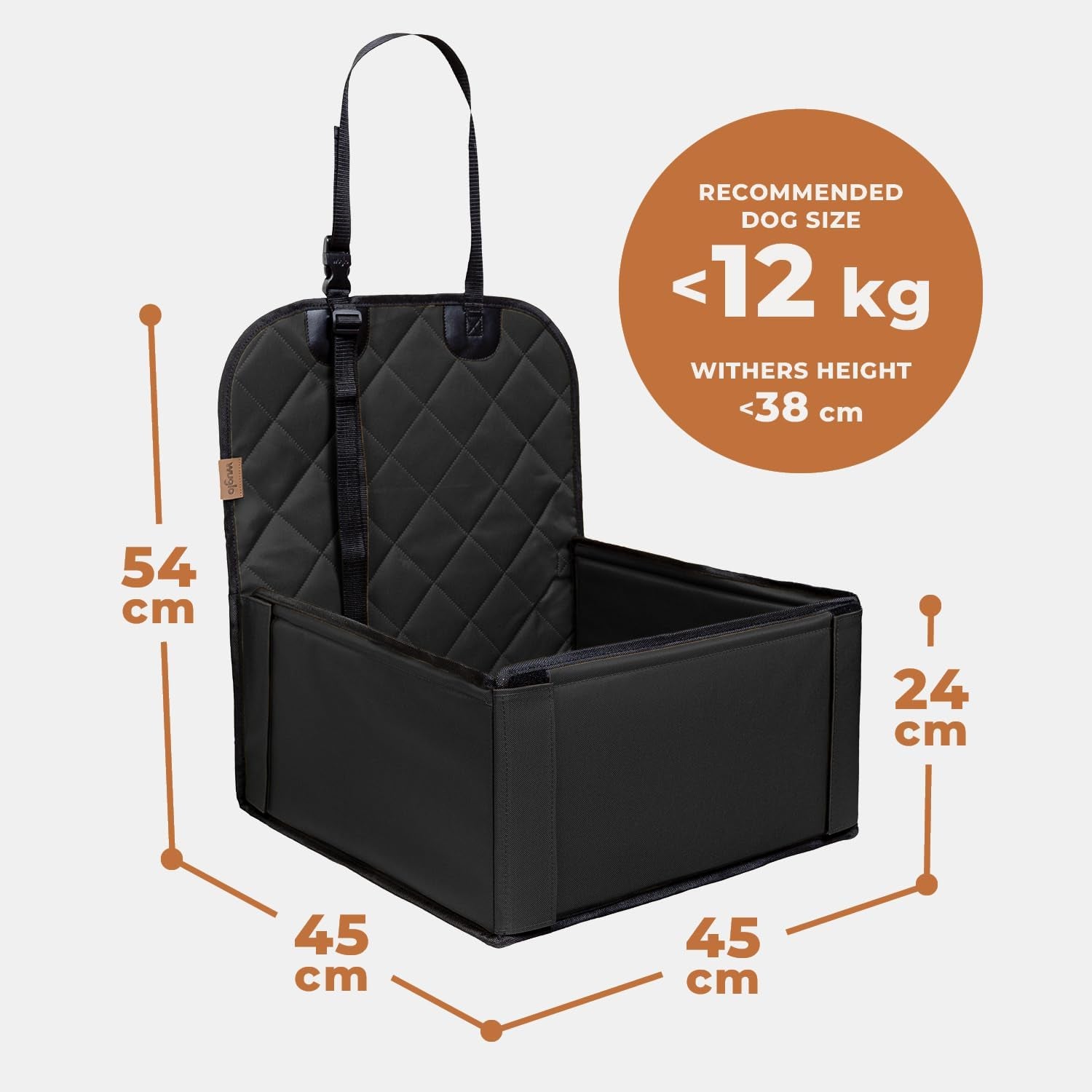 Extra Stable Dog Car Seat - Robust Car Dog Seat or Puppy Car Seat for Small to Medium-Sized Dogs - Reinforced Walls and 3 Belts - Waterproof Pet Car Seat for Back and Front Seat (Black)
